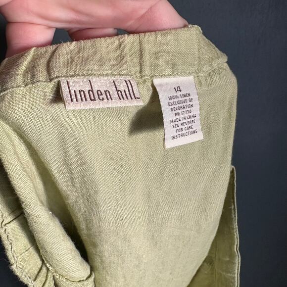 LINDEN HILL Women's 14 Green Linen Midi Skirt Embroidered 90's Side Slit Summer - Picture 3 of 7